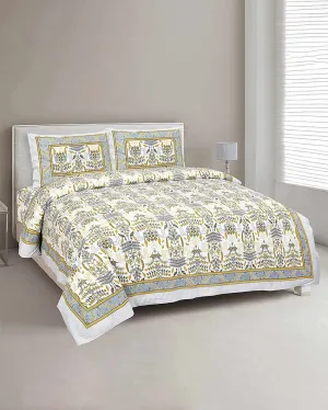 Aconit Sanganeri Cotton Flat Bedding Set | Double Size | Multiple Colors | 93 x 108 inches