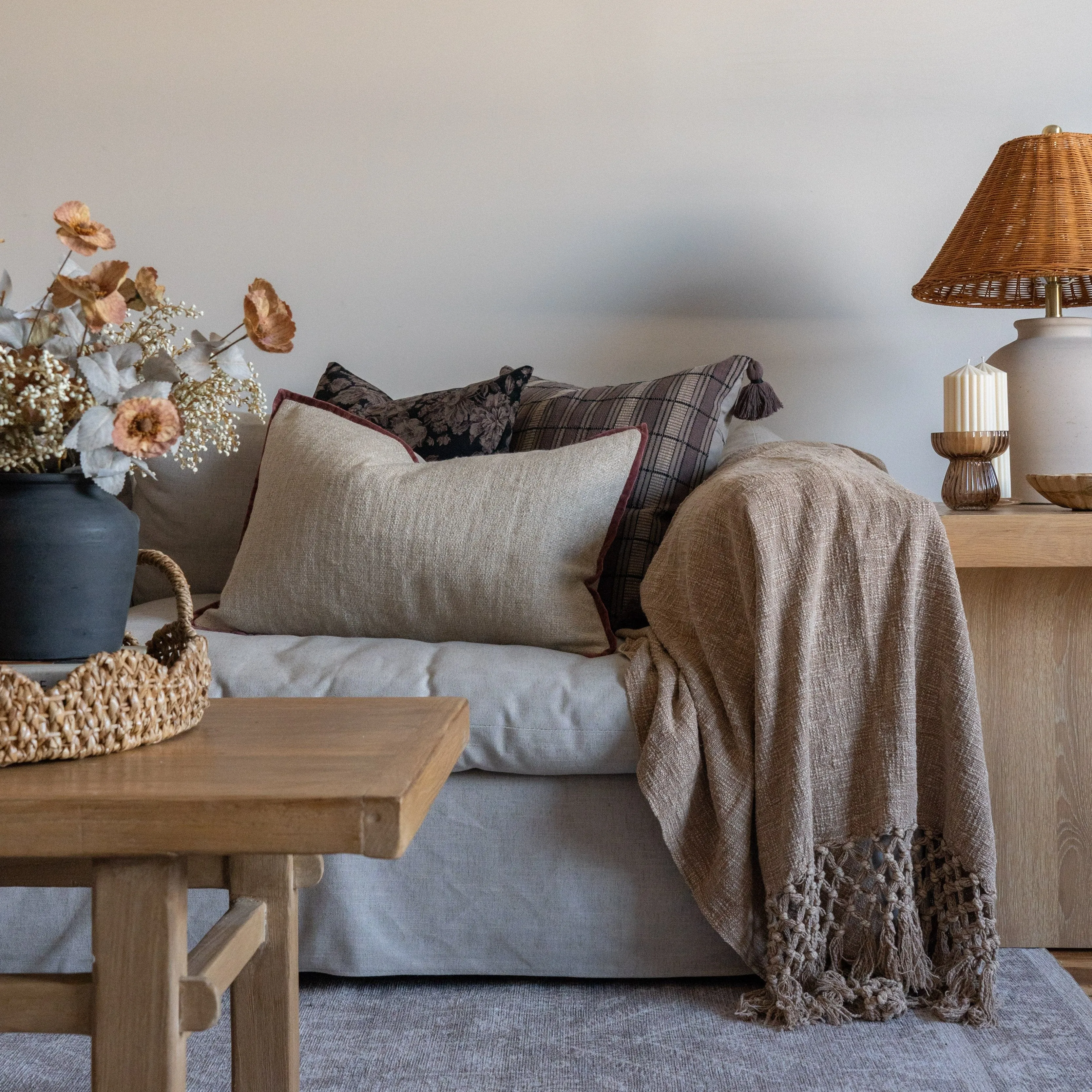 Amber Lewis x Loloi Aveline Ivory/Wine Pillow