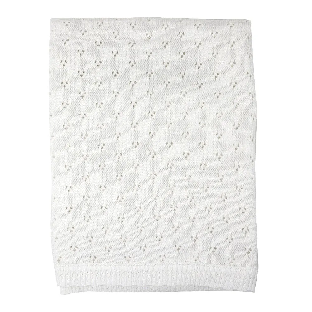 Baby Mode Pointelle Knit Blanket White