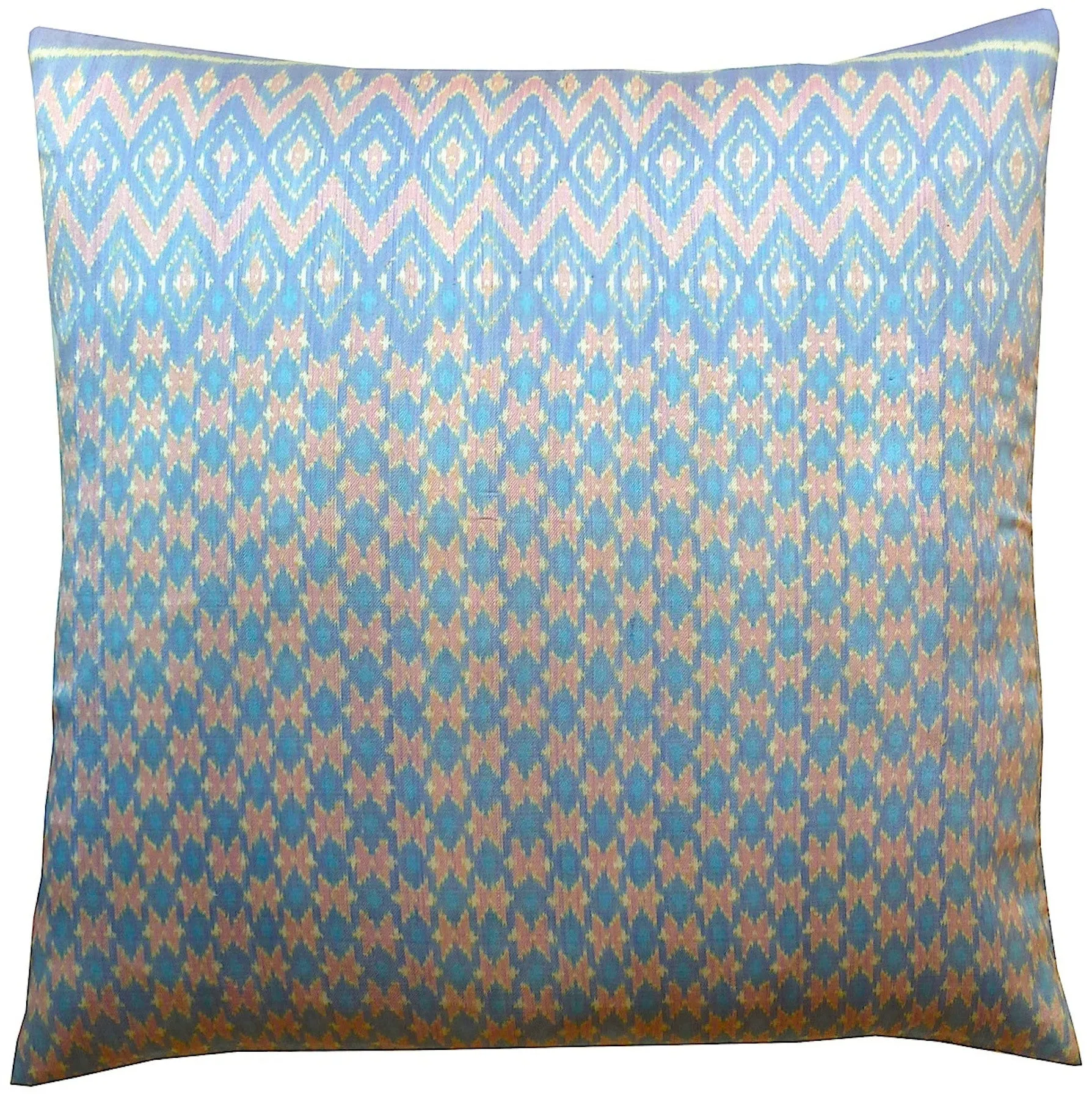 Cambodian Silk Ikat Pillow Baby Blue And Pink