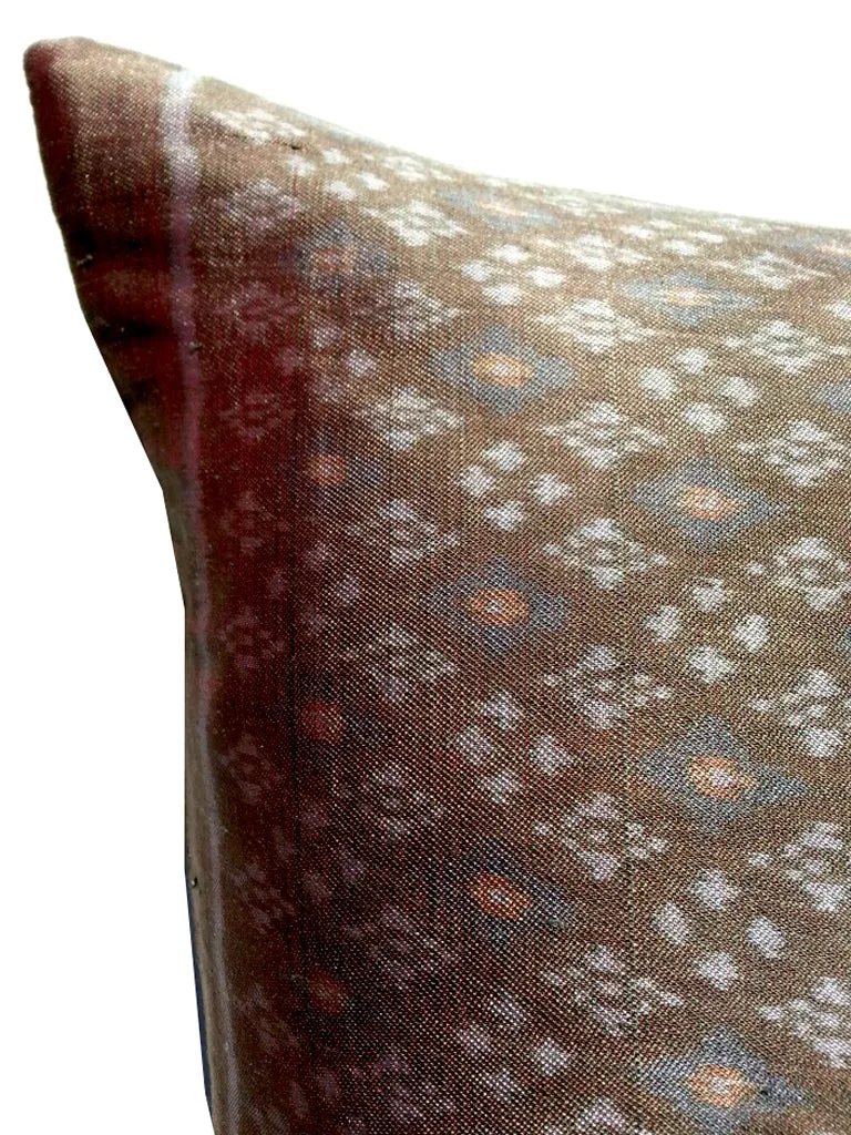 Cambodian Silk Ikat Pillow Chocolate Blue Charcoal