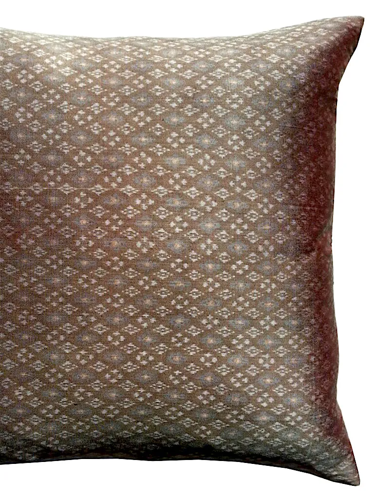 Cambodian Silk Ikat Pillow Chocolate Blue Charcoal