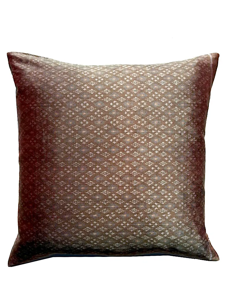 Cambodian Silk Ikat Pillow Chocolate Blue Charcoal