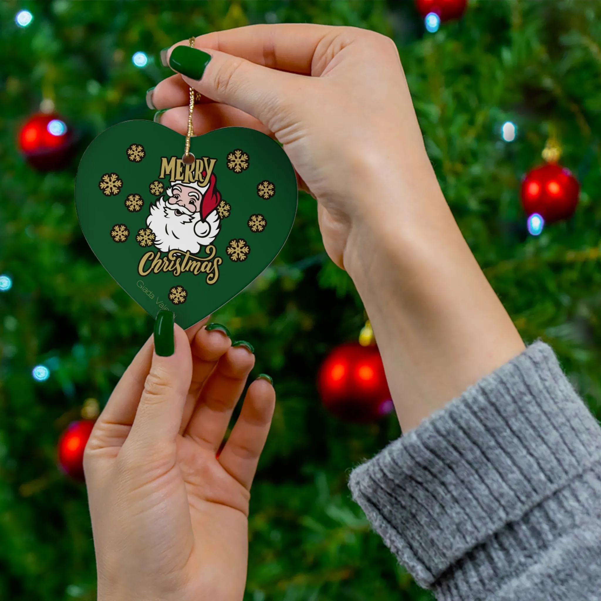 Ceramic Ornament with Italian Design print | Santa Claus | Green | Giada Valenti | Christmas Ornament | Christmas Gift