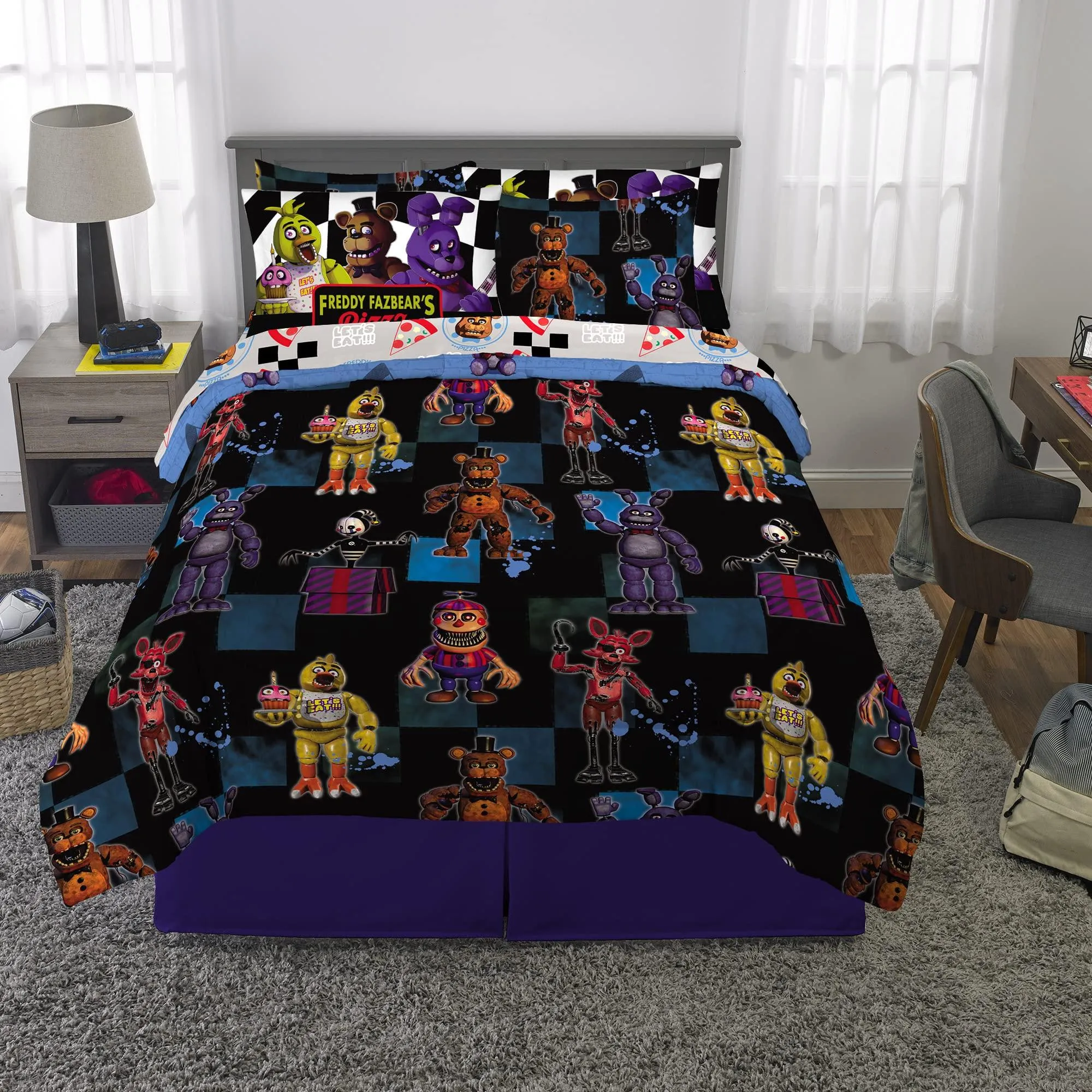 Five Nights at Freddy's Super Soft Comforter and Sheet Set with Sham, 7 Piece Full Size,