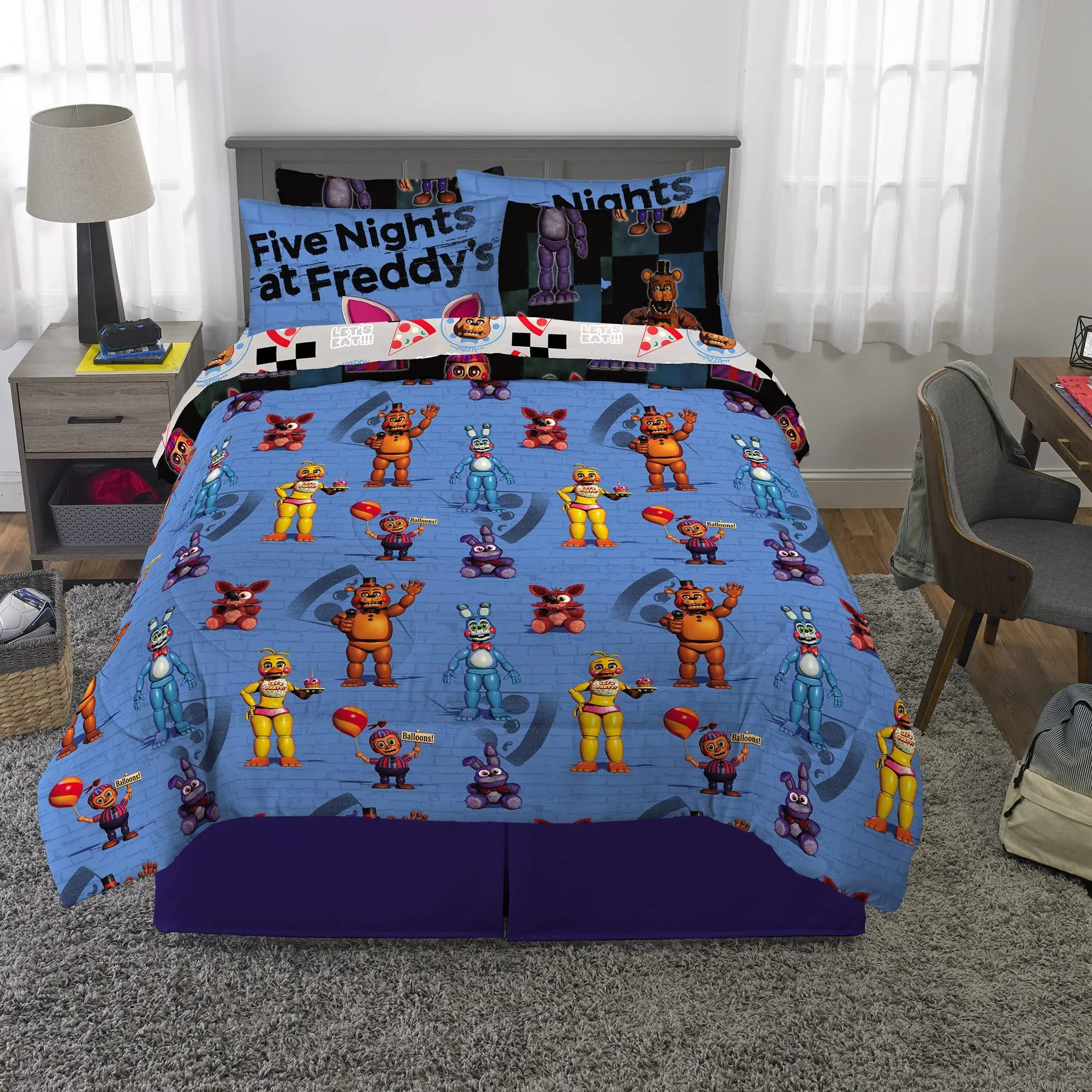 Five Nights at Freddy's Super Soft Comforter and Sheet Set with Sham, 7 Piece Full Size,