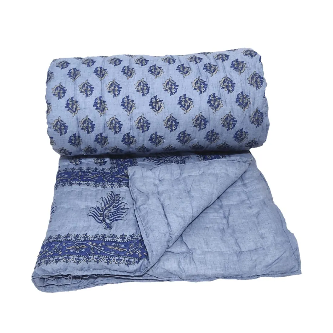 Gnudi Traditional Light Weight Pure Cotton Double Bed Soft Jaipuri AC Quilt/Jaipuri razai Double Bed for Mild Winter Printed/rajai Double Bed for Winter, 85x100 inch (G11_Blue)