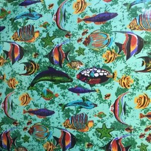 Green Aquarium Fish Tank Print Poly Cotton Fabric