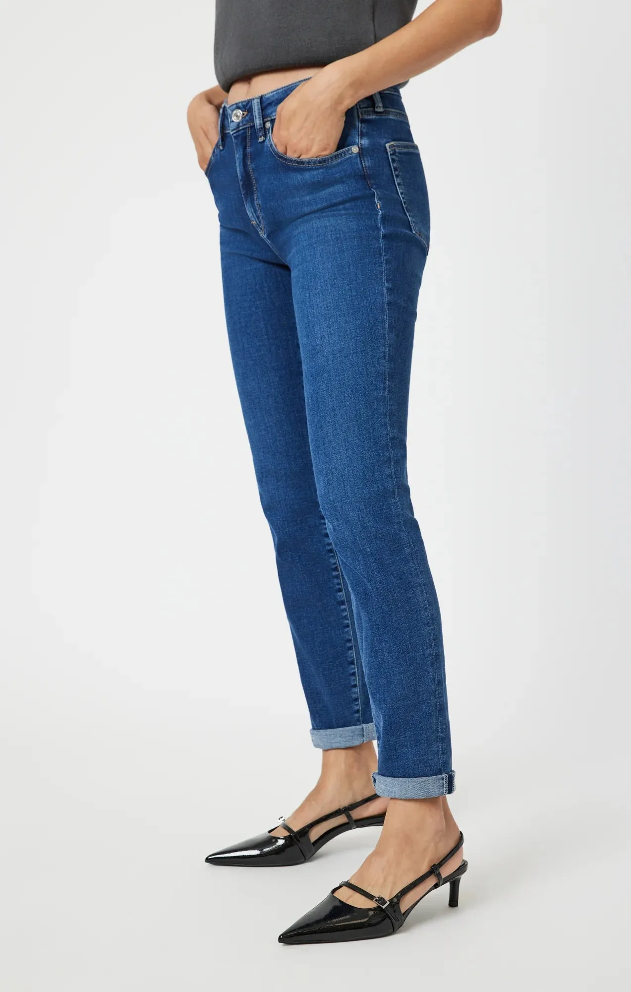 Kathleen Slim Boyfriend Dark Brushed Feather Blue