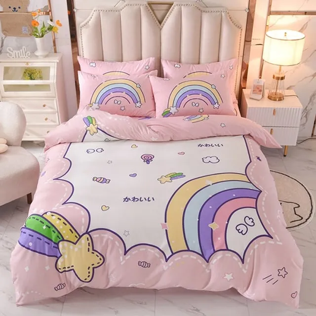 Kawaii Rainbow Space Bedding Set