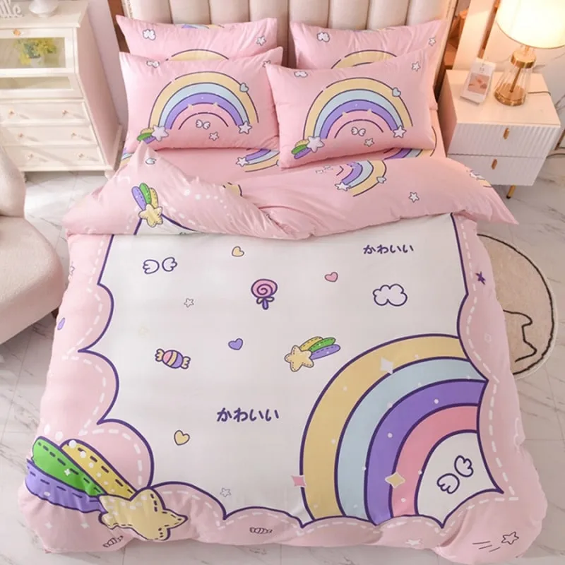 Kawaii Rainbow Space Bedding Set