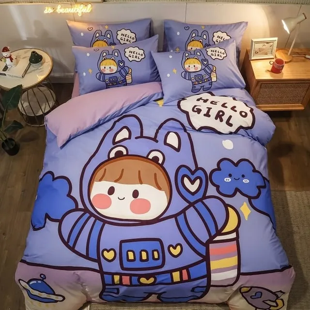 Kawaii Rainbow Space Bedding Set