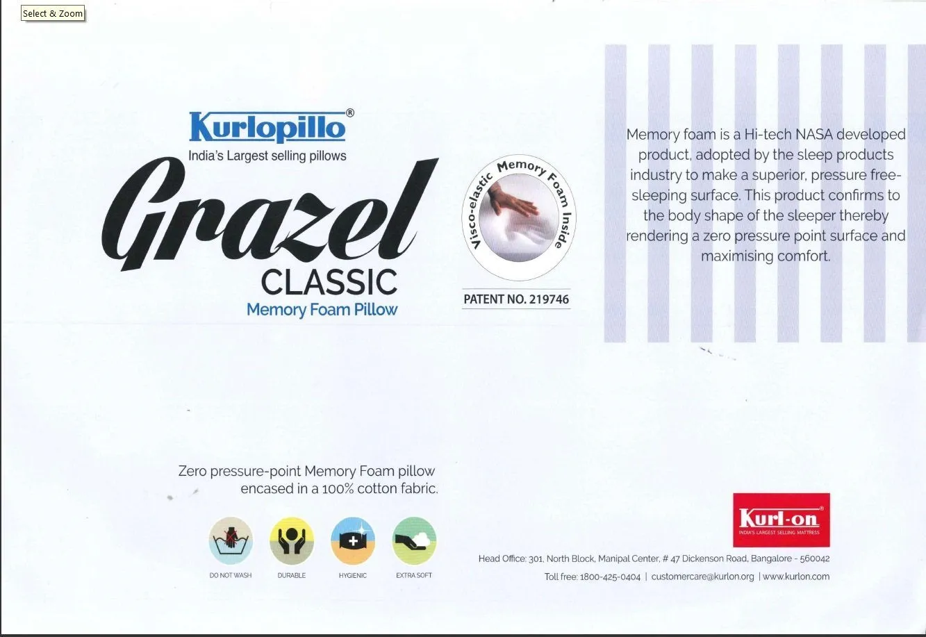 Kurl-On Memory Foam Pillow, Single, White, 1 Piece.