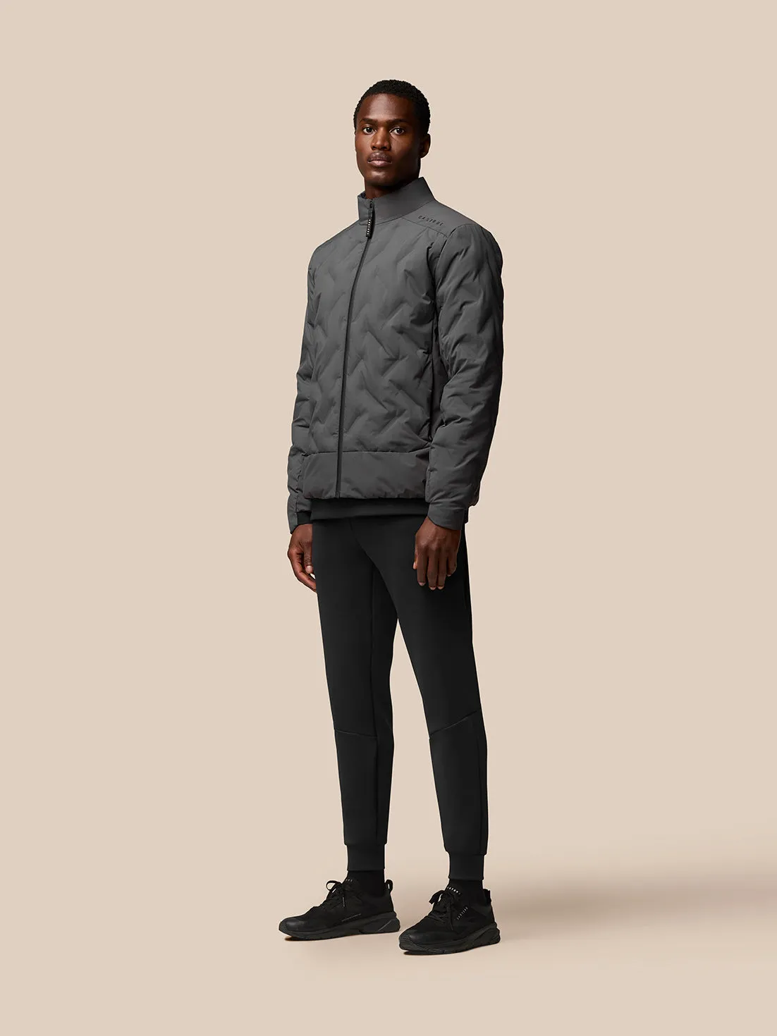 Men's Quilts Long Sleeve Lightweight Wadded Zip Jacket - Charcoal