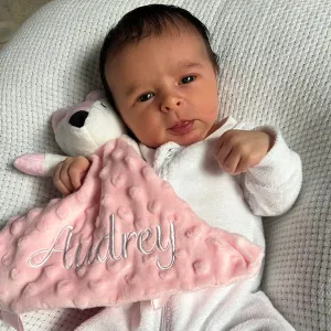 Minky Pink Rattle Fox Personalised Baby Comforter