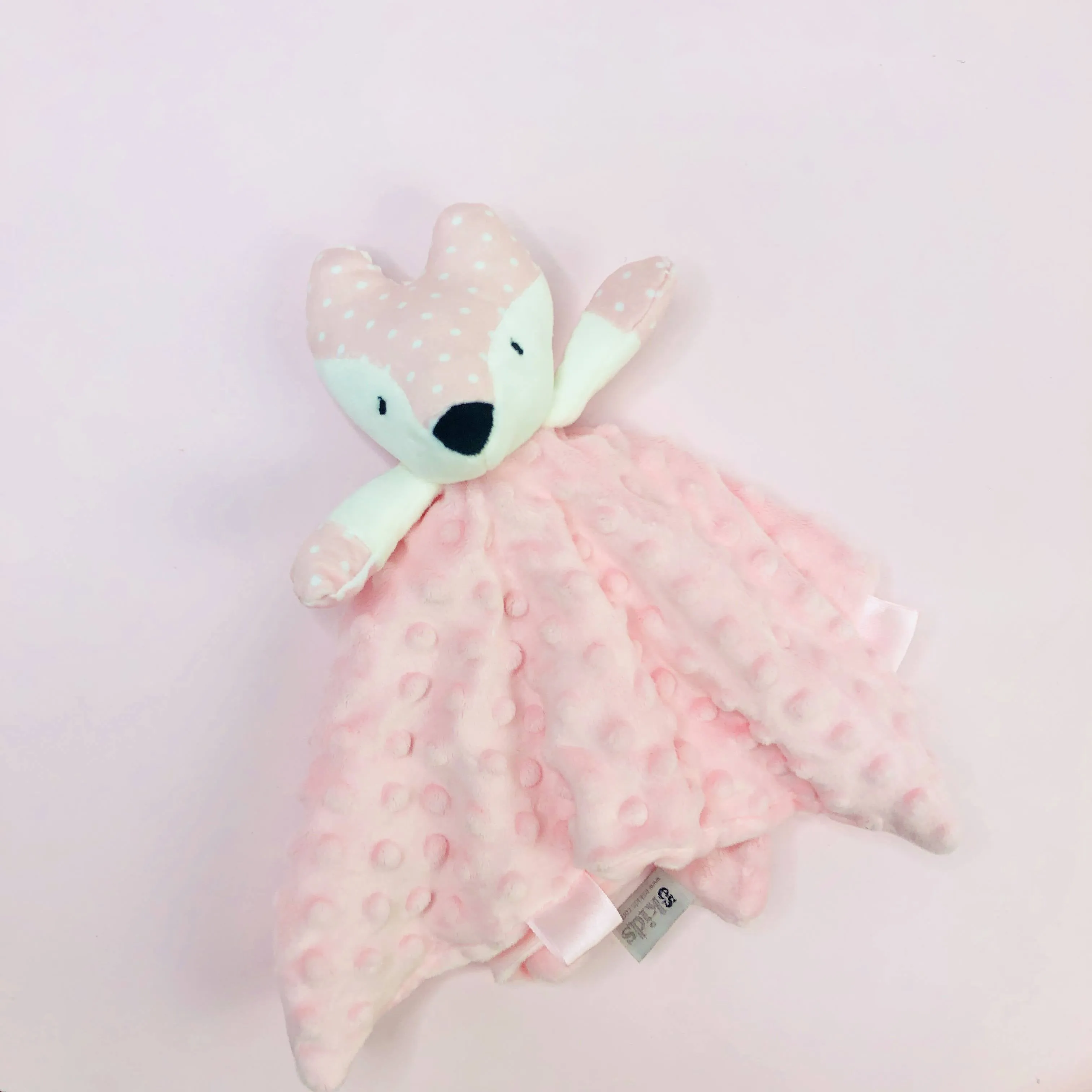 Minky Pink Rattle Fox Personalised Baby Comforter