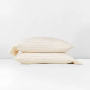 New - Standard Linen Blend Pillowcase Set Natural Stripe - Casaluna