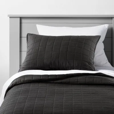 Open Box - Twin Box Stitch Microfiber Kids' Quilt Black - Pillowfort