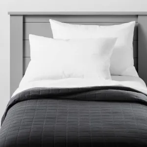 Open Box - Twin Box Stitch Microfiber Kids' Quilt Black - Pillowfort