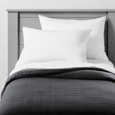 Open Box - Twin Box Stitch Microfiber Kids' Quilt Black - Pillowfort
