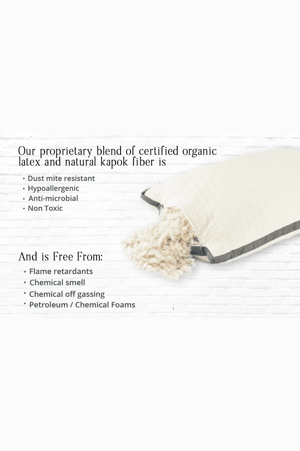 Organic Eco-Friendly Kapok & Natural latex Bed Pillows - Queen Size - Bed Pillow-Stomach, Back and Side Sleeping Pillow for All Sleepers