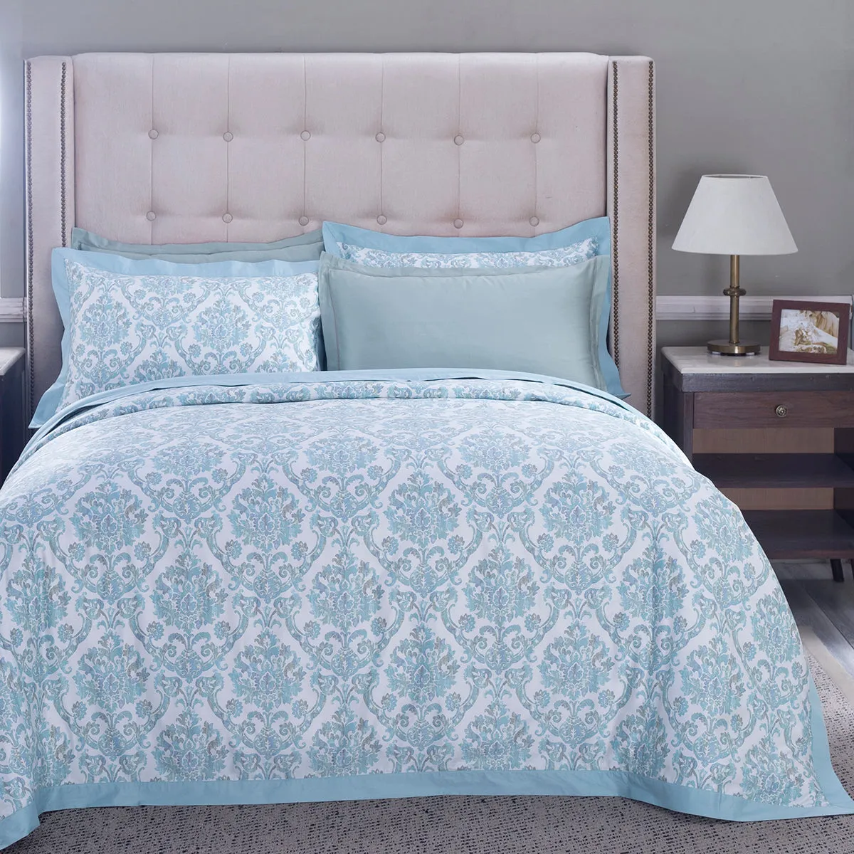 PBS Nomad Scuplt Cornelian Blue Plain &amp; Printed Reversible 100% Cotton Super Soft Duvet Cover with Pillow Case