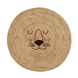 Round Jute Floor Mat - Natural - Lion Design