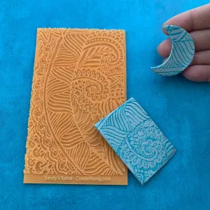 Sandy's Spiral Boho Texture Mat Silicone rubber Stamp for polymer clay paper Gelli plate and resin ZIA zentangle inspired
