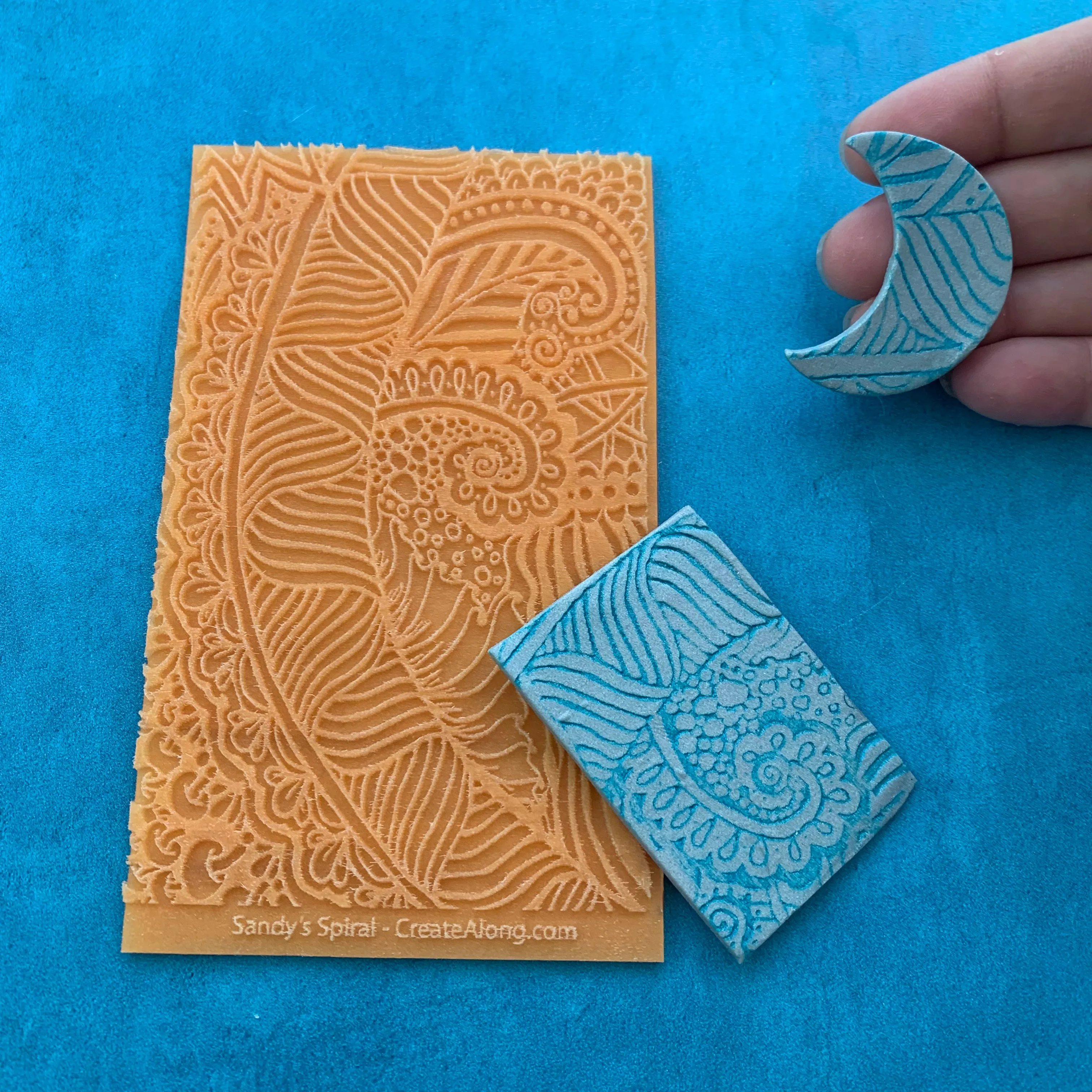 Sandy's Spiral Boho Texture Mat Silicone rubber Stamp for polymer clay paper Gelli plate and resin ZIA zentangle inspired