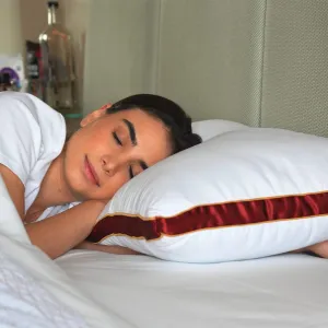 Sleepsia Microfiber Bed Pillow for Sleeping | Down Alternative Ultrasoft Cotton Washable Pillow with Satin Gusset | Soft Pillow with Red Decorative Stripes | Queen (Pack of 1)
