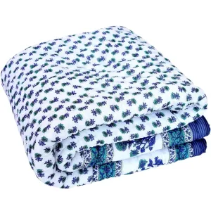 THROW KING Rajasthani Traditional Cotton and Jaipuri Flower Print with Floral Design Reversible Quilts (Single Bed)