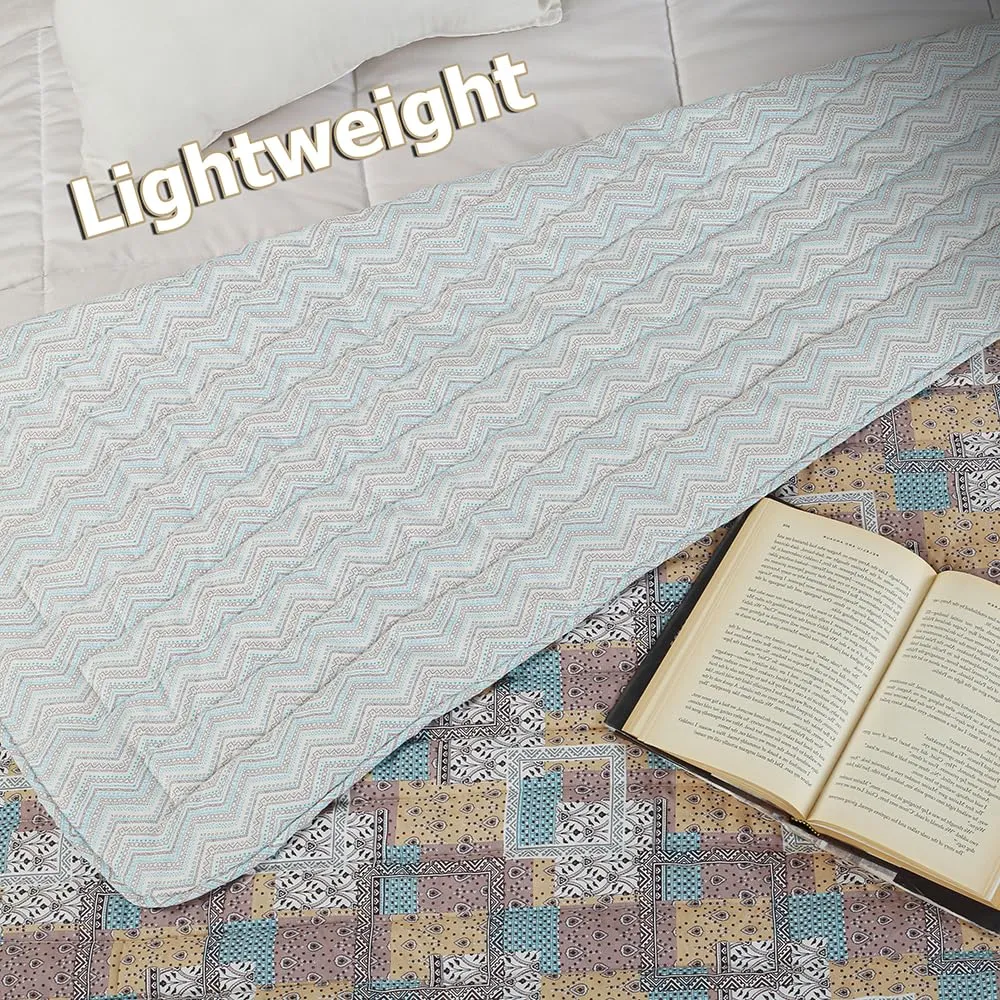 VAS COLLECTIONS Jaipuri Print Cotton Quilt – Traditional Indian Design, Lightweight and Soft, Reversible, King Size Bedspread, Seasons Pack of 1, 400 GSM (Beige, Single)