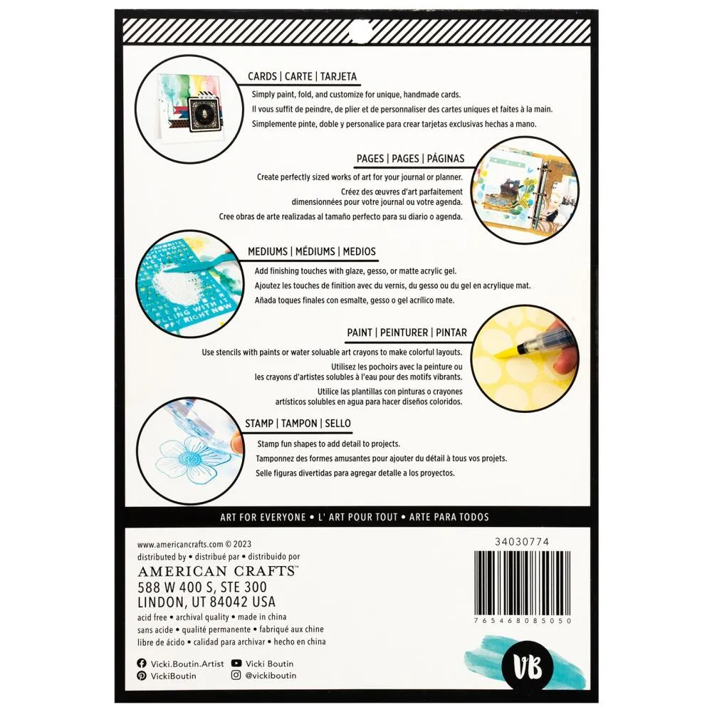 Vicki Boutin Mixed Media Paper Pad 6"x 8" 12/Pkg - Bright White Smooth Watercolour