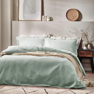 Waffle Textured 100% Cotton Duvet Cover Set Seafoam